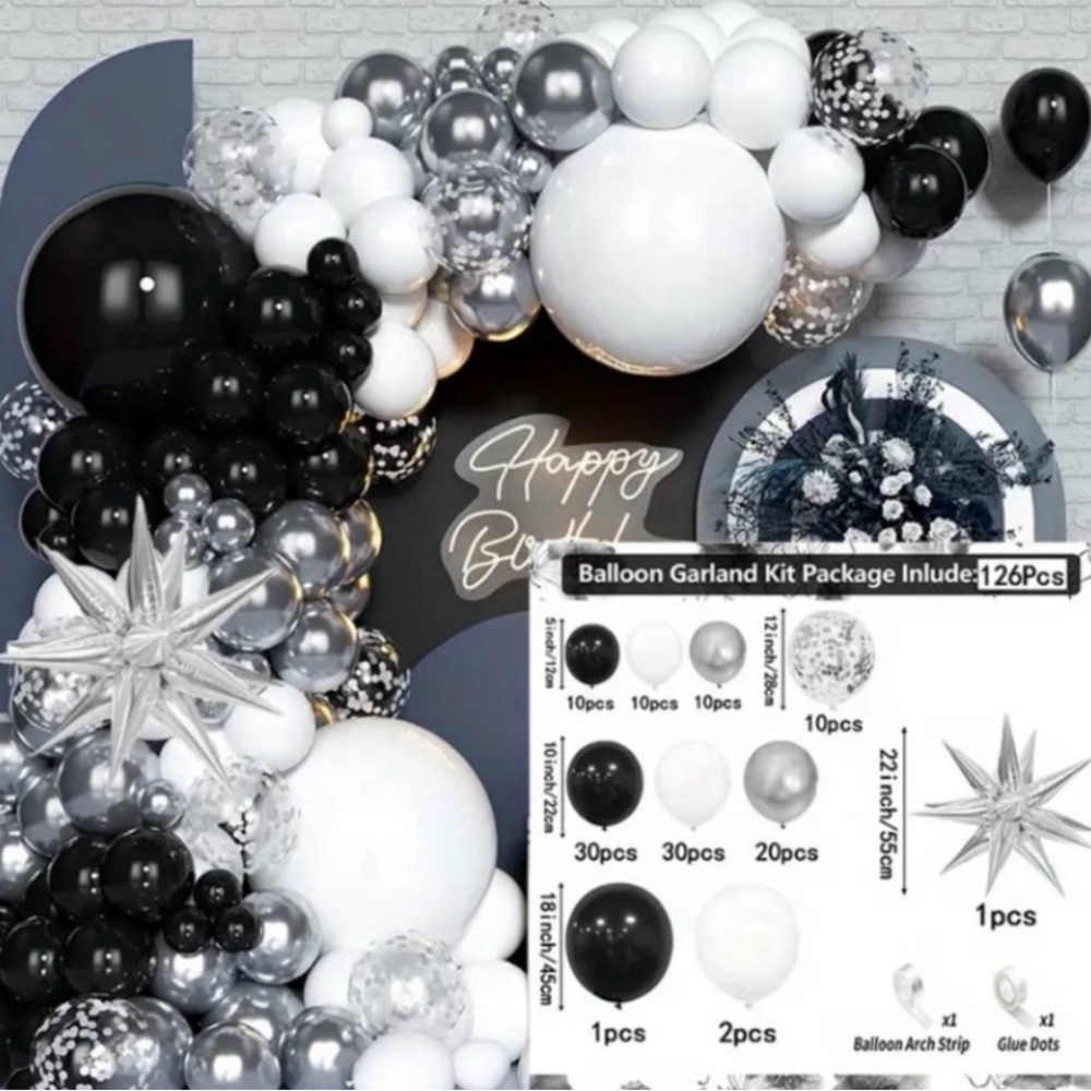 NIB Easy to Assemble Balloon Arch Garland Kit & Starburst Foil Balloon